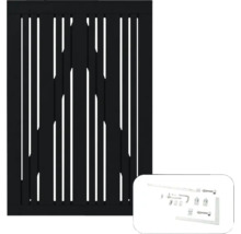 Schwarzes Gartentor mit Beschlägen