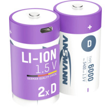 Zwei Ansmann D-Batterien mit Lithium-Ionen Technologie und 1,5 Volt