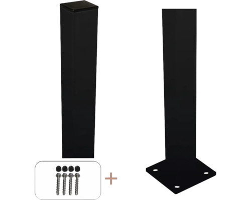 Zaunpfosten Set mit Pfostenkappe, Schrauben und Fußplatte