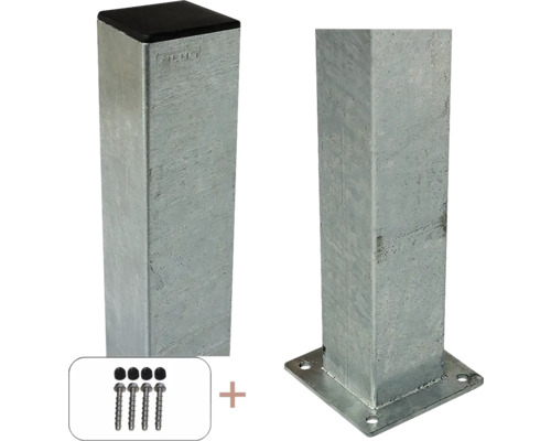 Zaunpfosten aus Metall mit Schrauben und Pfostenkappe
