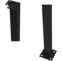 Zwei Pfostenträger aus Metall mit Montageplatten und Bohrlöchern