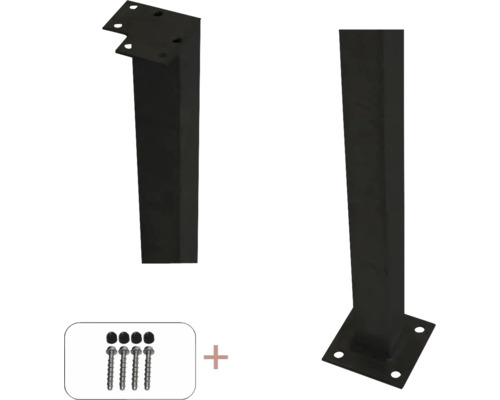 Eckpfosten PLUS mit Stahlsockel 4,5 x 4,5 x 103,3 cm für Handlauf inkl. Schrauben schwarz Pfostenanker mit Schrauben zur sicheren Befestigung