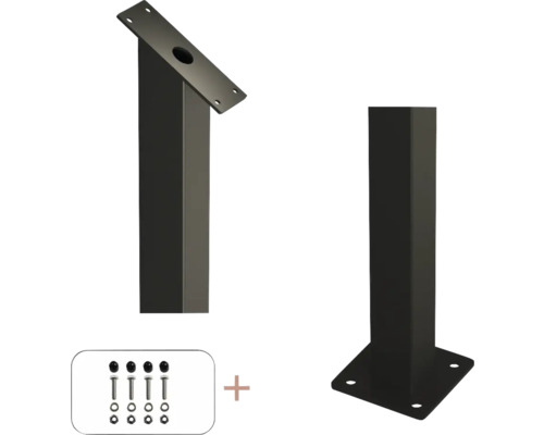 Zwei Pfostenhalterungen aus Metall und Befestigungsmaterial