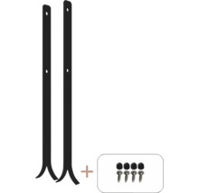 Zwei Herdabdeckplattenhalterungen aus Metall mit zugehörigen Schrauben