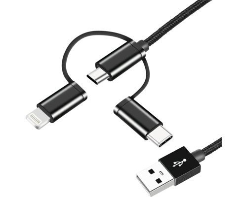 Mehrfachladekabel mit USB, USB-C und Lightning Anschluss