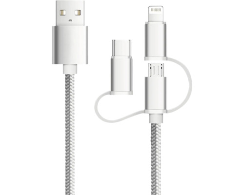 Mehrfach-Ladekabel mit USB-, USB-C-, Micro-USB- und Lightning-Anschluss