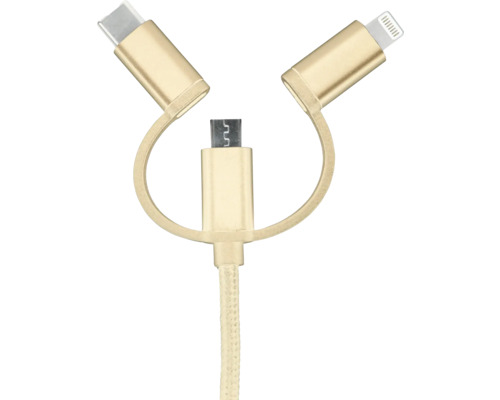 Datenkabel mit USB-C, Micro-USB und Lightning-Anschluss
