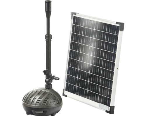 Teichpumpenset HEISSNER Solarpumpen Set Hybrid bis zu 1000 l/h mit Wasserspiel , mit externem Solarmodul 5 m Anschlusskabel inkl Netzteil zum Anschluss an Stromnetz