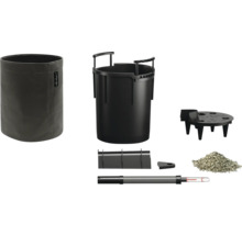 Komplettes Pflanzgefäßset mit Pflanzgefäß, Einsatz, Erd-Bewässerungs-System und Substrat