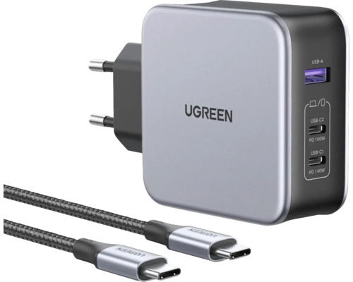 Ladeadapter USB-Ladegerät UGREEN 140W schwarz/grau IP 20