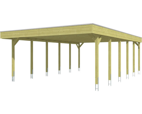 Holz Carport mit Flachdach und Stahlstützen