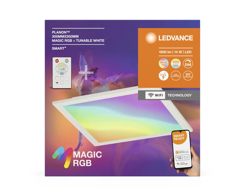 Ledvance Planon Deckenleuchte 300x300 Millimeter mit Magic RGB und einstellbarem Weißton inklusive Fernbedienung und Smartphone Darstellung
