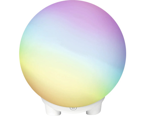 Kugelförmige Lampe mit Farbverlauf auf weißem Sockel