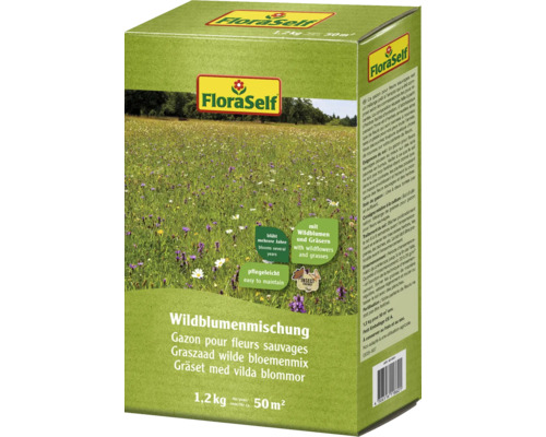Wildblumenmischung mit Gräsern FloraSelf 1,2 kg für 50 m² FloraSelf Wildblumensamenmischung, 1,2 Kilogramm für 50 Quadratmeter