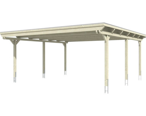 Holzcarport mit Flachdach auf Metallankern