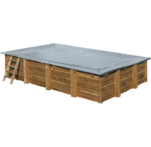 Rechteckiger Holzpool mit Abdeckung und Leiter