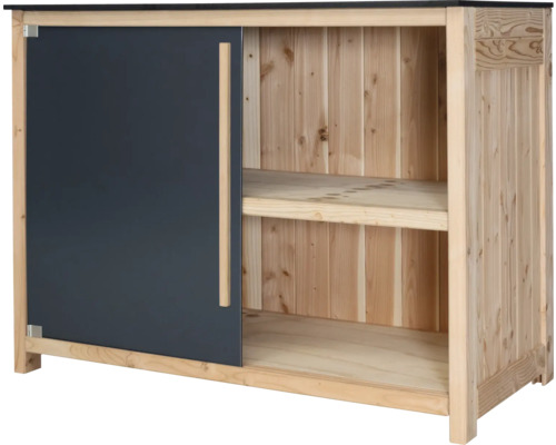 Gartenschrank Konsta Typ 603 120 x 58 x 92 cm mit Tür links Holz anthrazit glatt Holz Gartenschrank mit Schiebetür und Regalböden