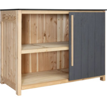 Holzschrank mit Schiebetür und zwei Regalböden