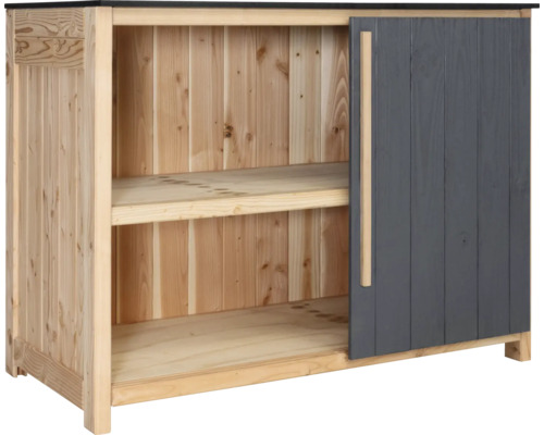 Gartenschrank Konsta Typ 603 120 x 58 x 92 cm mit Tür rechts Holz anthrazit Holzschrank mit Schiebetür und zwei Regalböden