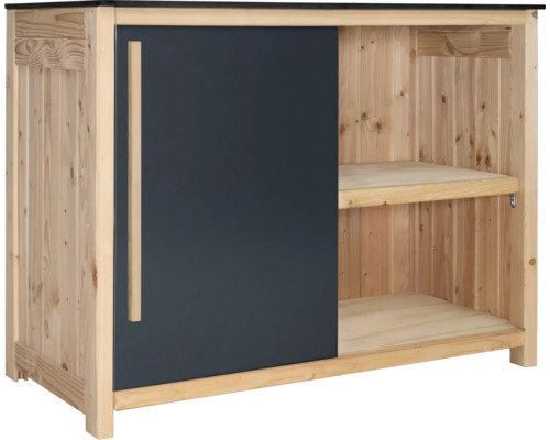 Gartenschrank Konsta Typ 603 120 x 58 x 92 cm Holz mit Tür links anthrazit glatt Holzschrank mit Schiebetür und Regalböden