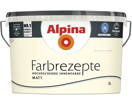 Alpina Farbrezepte Wandfarbe ein hauch von gelb 5 L Eimer mit Alpina Farbrezepte hochdeckende Innenfarbe, matt, 5 Liter