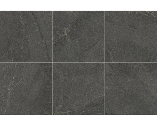 Sechs graue Bodenfliesen mit Marmoroptik