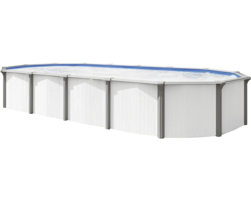 Aufstellpool Stahlwandpool-Set Green Line Evolution oval 635x390x132 cm inkl. Sandfilteranlage, Einbauskimmer, Bodenschutzvlies & Verrohrungsset weiß-grau blau