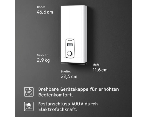 Elektrischer Warmwasserspeicher mit Maßen und Produkteigenschaften
