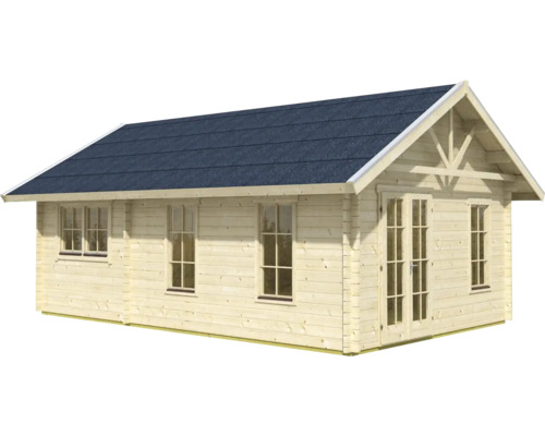 Gartenhaus aus Holz mit Fenstern und Doppeltür