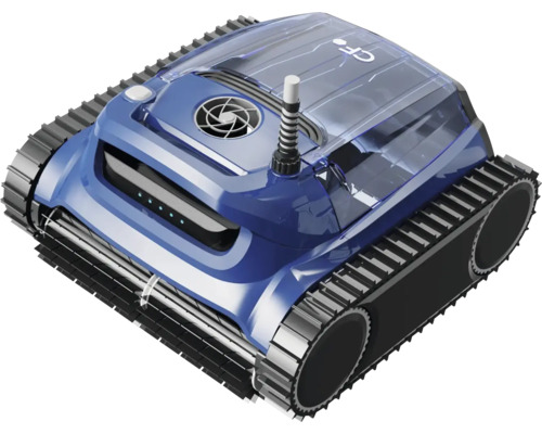 Blauer Poolreinigungsroboter mit Raupenantrieb