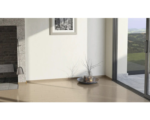 Heller Raum mit Kamin, Bild und Schiebetür