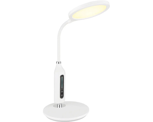 Weiße LED Schreibtischleuchte mit flexiblem Arm und rundem Lampenkopf