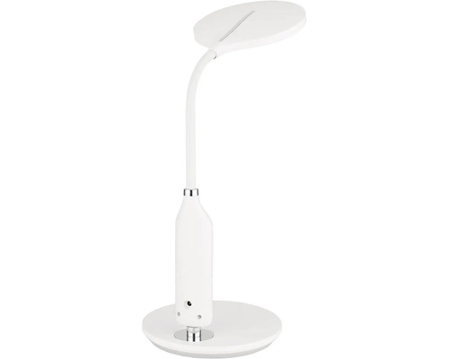 Weiße LED-Tischleuchte mit rundem Kopf und flexiblem Arm