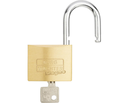 Offenes Messingschloss mit Schlüssel der Marke Burg Wächter