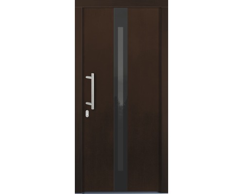 Braune Tür mit Glaseinsatz und Griff