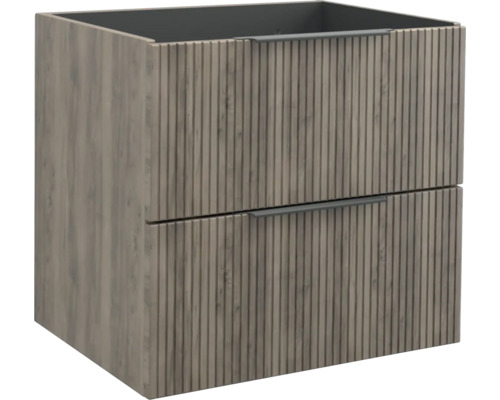 Waschbeckenunterschrank Jungborn Quattro 60x50x46 cm ohne Waschbecken nuss matt Badezimmer Unterschrank mit zwei Schubladen und geriffeltem Holzdekor