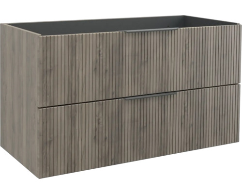Waschbeckenunterschrank Jungborn Quattro 100x50x46 cm ohne Waschbecken nuss matt Waschbeckenunterschrank mit zwei Schubladen und gerillter Holzoptik