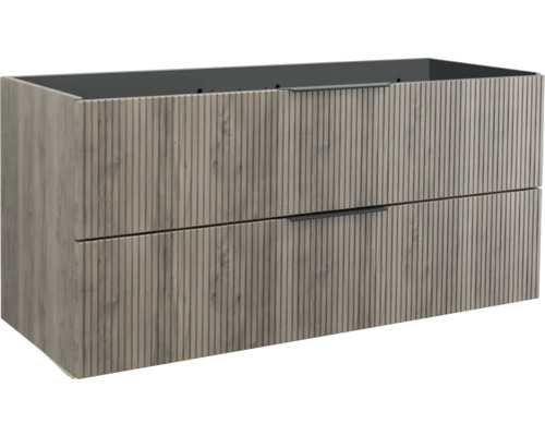 Waschbeckenunterschrank Jungborn Quattro 120x50x46 cm ohne Waschbecken nuss matt Waschbeckenunterschrank mit zwei Schubladen und gerillter Holzoptik