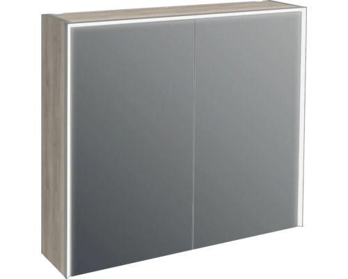 LED-Spiegelschrank Jungborn Quattro Sedici Nove 2-türig 80x20x70 cm nussbaum Spiegelschrank mit zwei Türen und Beleuchtung