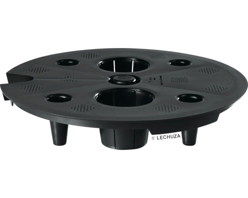 Schwarze Lechuza Pflanzscheibe mit mehreren Pflanzlöchern.