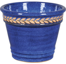 Blauer Blumentopf mit Blattdekor