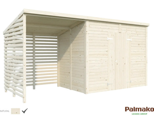 Holzgartenhaus mit Geräteschuppen und Holzlager