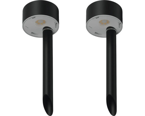 Zwei schwarze Gartenleuchten mit Erdspieß