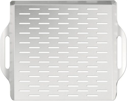 Quadratische Grillpfanne aus Edelstahl mit Griffen und Löchern