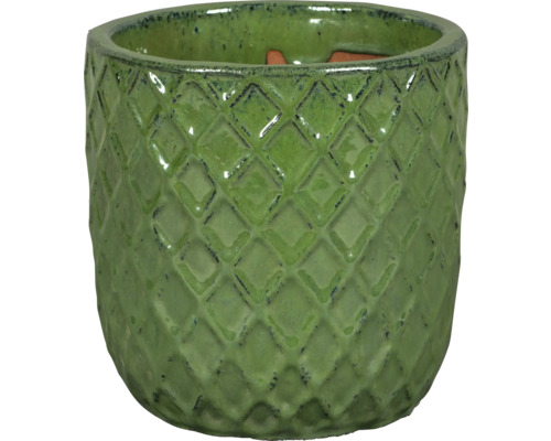Grüner Blumentopf mit Rautenmuster