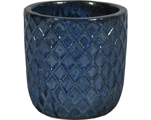 Blauer Pflanztopf mit Rautenmuster