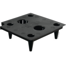 Schwarzer Pflanzenrollwagen aus Kunststoff mit mehreren Aussparungen zur Aufnahme von Pflanztöpfen.