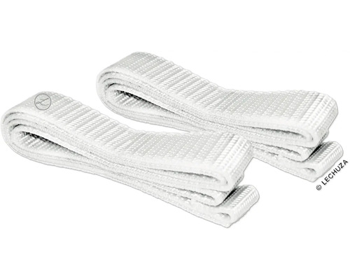 Zwei weiße Textilbänder für Pflanzgefäße