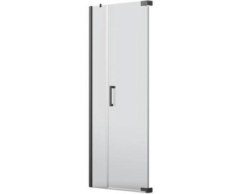 Drehtür für Nische Jungborn Sette 1000x2000 mm Festteil links Anschlag rechts Echtglas Klar hell schwarz mit schmutzabweisender Glasbeschichtung und Stangengriff Duschabtrennung mit Tür und Griff