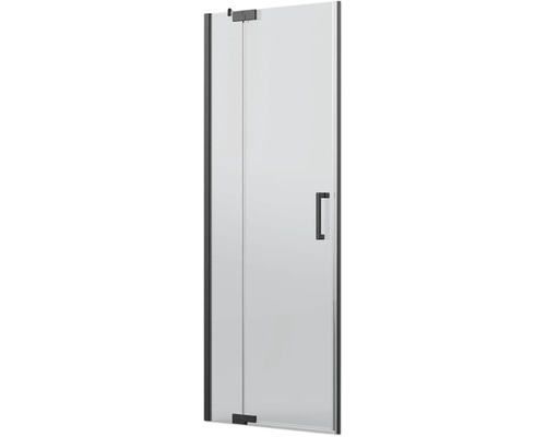 Drehtür für Nische Jungborn Sette 1000x2000 mm Festteil links Anschlag links Echtglas Klar hell schwarz mit schmutzabweisender Glasbeschichtung und Stangengriff Duschabtrennung mit Tür aus Glas